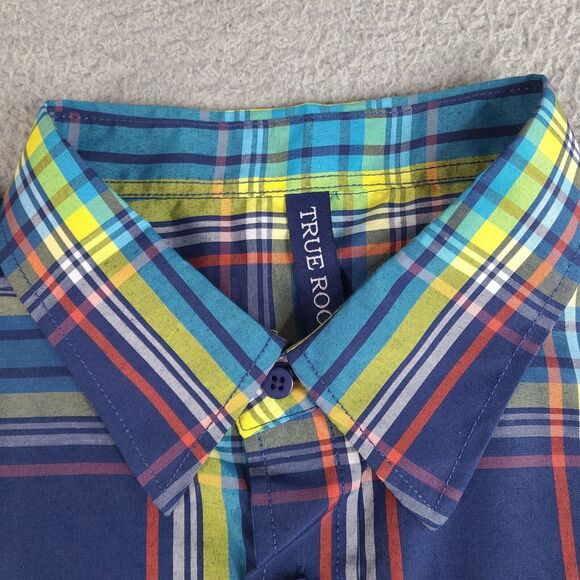 True Rock Shirt Mens XXL Blue Plaid Button Down Short Sleeve Cotton Preppy‎ - Picture 4 of 12